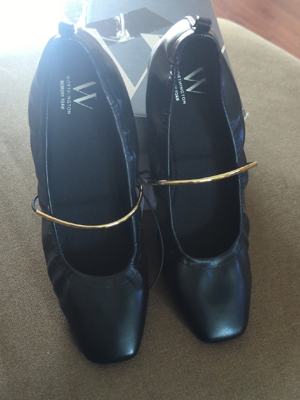 Worthington Black Ballet Flats with Gold Accent Strap